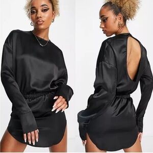 Lioness Long Sleeve Mimi Drape Satin Mini Dress Black Women's Size Large‎